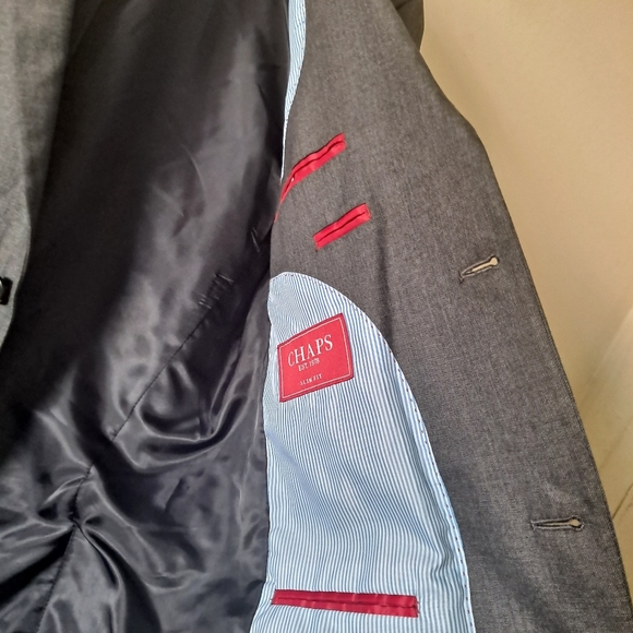 Chaps Grey 2-Button Notch Collar Long Sleeve Blazer Jacket / Sport Coat - Picture 10 of 11